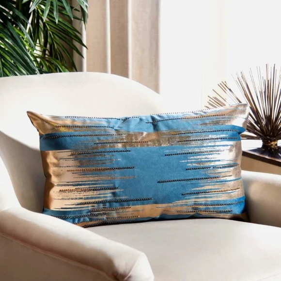 Safavieh Teal & Gold Beaded Accent Pillow, 12 x 20 in. NWT - Picture 2 of 12